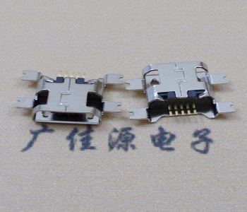 道滘镇镀镍Micro USB 插座四脚贴 直边沉板1.6MM尺寸结构